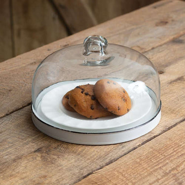 White Glass Cloche with Metal Base - Kitchen Countertop